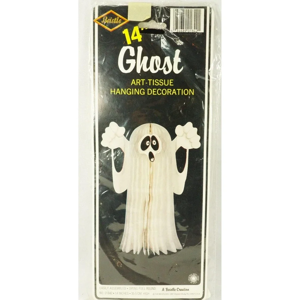 Vintage 1987 Beistle 14 In Ghost Tissue‎ Hanging Halloween Decoration in Package